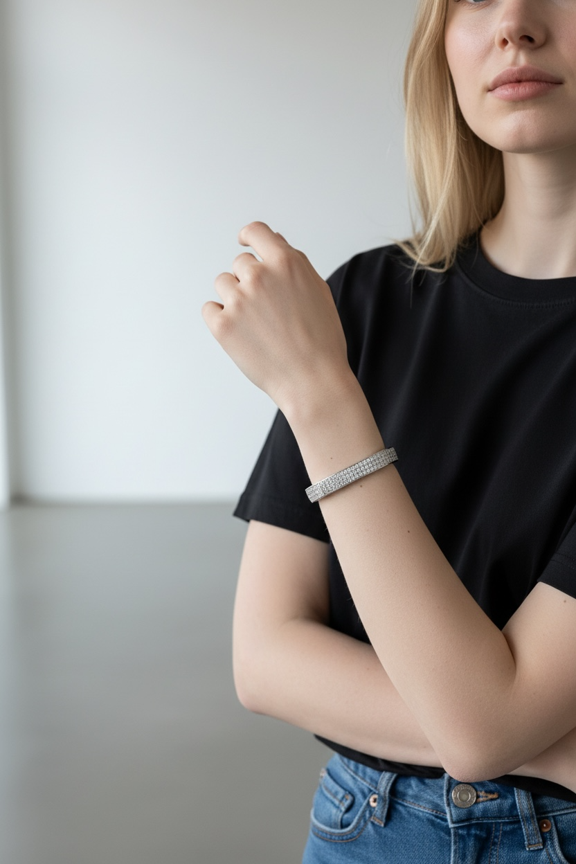 Silver Square Pavé Bangle