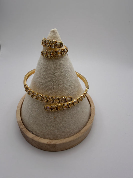 Luna Pavé Bangle & Ring Set – 18K White Gold Plated