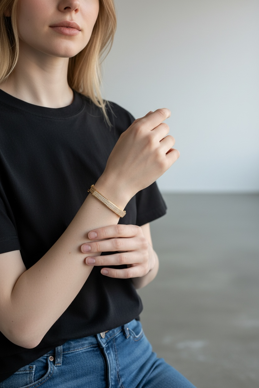 Gold Square Pavé Bangle