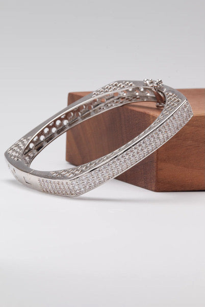 Silver Square Pavé Bangle