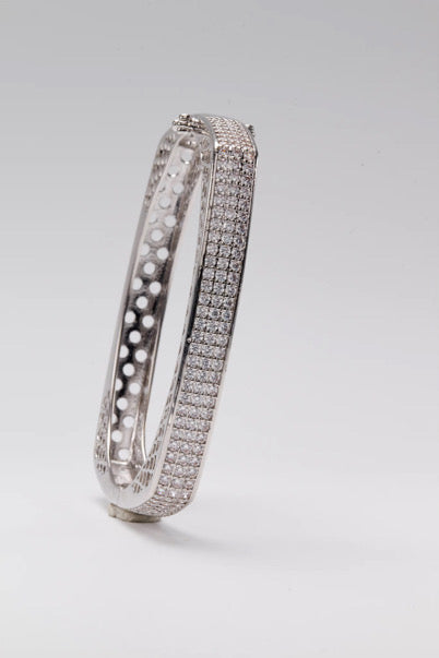 Silver Square Pavé Bangle
